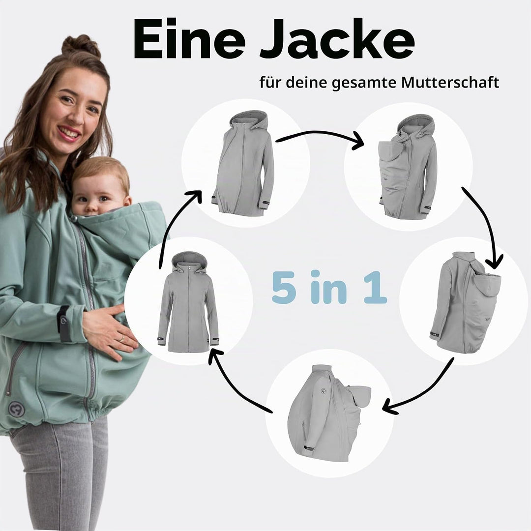 fun2bemum Enigma 5in1 BACK/FRONT Softshell Jacke,Tragejacke, Babytragejacke,Schwangerschaftsjacke M