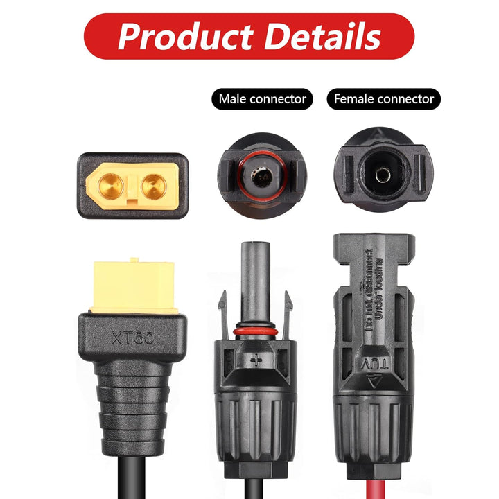 CERRXIAN 6FT Solarstecker auf XT60-Adapter-Verlängerungskabel, 14AWG XT60-Buchse auf Solarpanel-Stro
