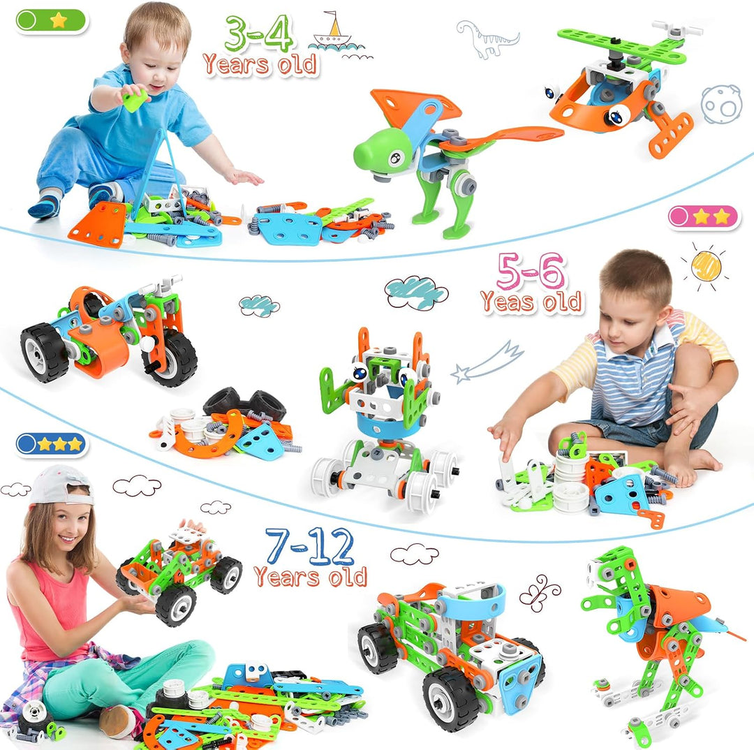 MOONTOY Konstruktionsspielzeug ab 5 6 7 8 9 Jahre Junge,218 PCS Bausteine Dinosaurier Spielzeug für