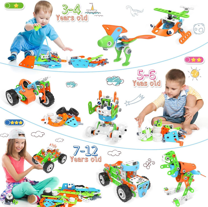 MOONTOY Konstruktionsspielzeug ab 5 6 7 8 9 Jahre Junge,218 PCS Bausteine Dinosaurier Spielzeug für