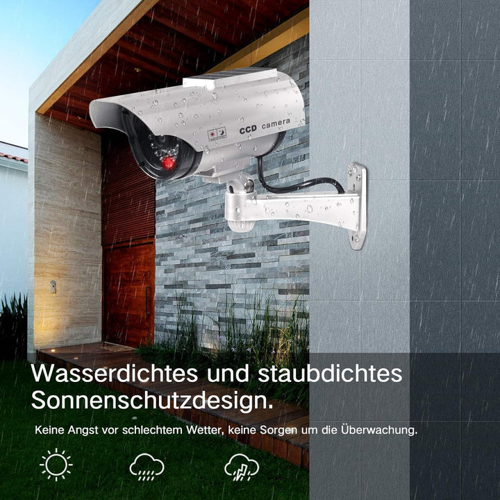 4 Stück Solar Dummy Kamera Fake Überwachung Kamera CCTV mit Blinkendem LED Licht Sicherheitskamera,
