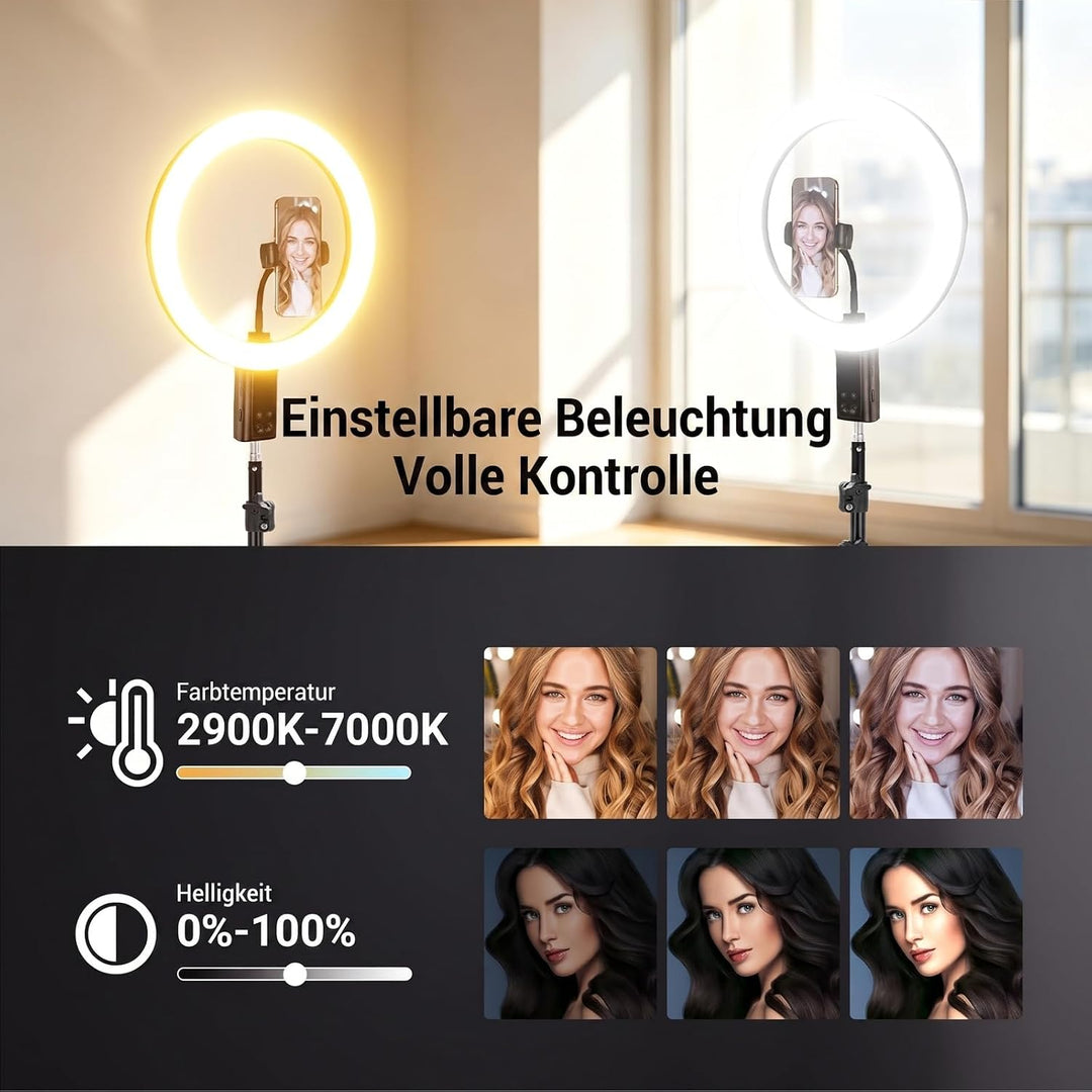 NEEWER 12" Selfie Ringlicht mit App Steuerung/Fernbedienung/Stativ, 3200mAh, zweifarbige LED, CRI 95