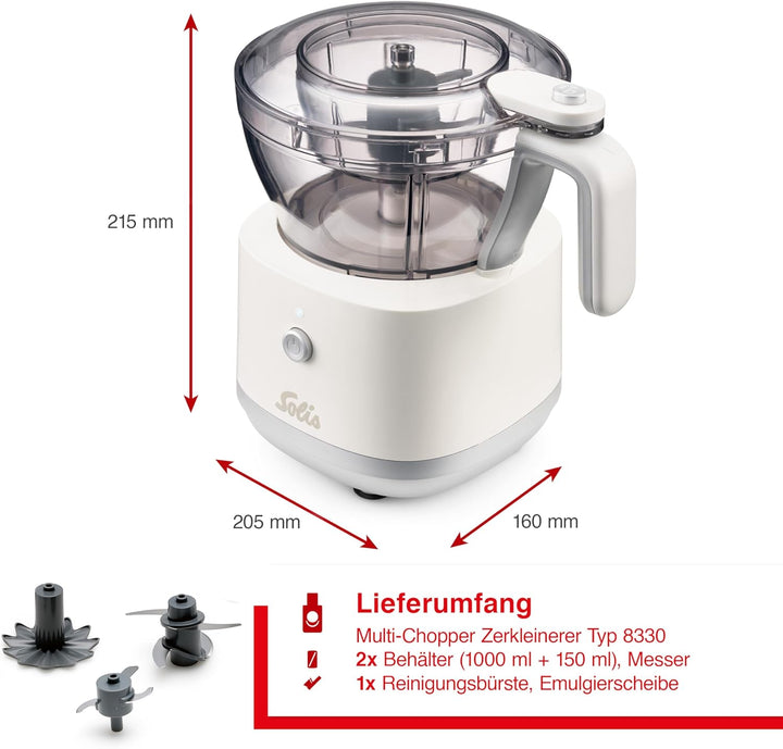Solis Multi Chopper – Zerkleinerer mit 2 Behältern & Emulgierscheibe, für Gemüse, Fleisch, Kräuter &