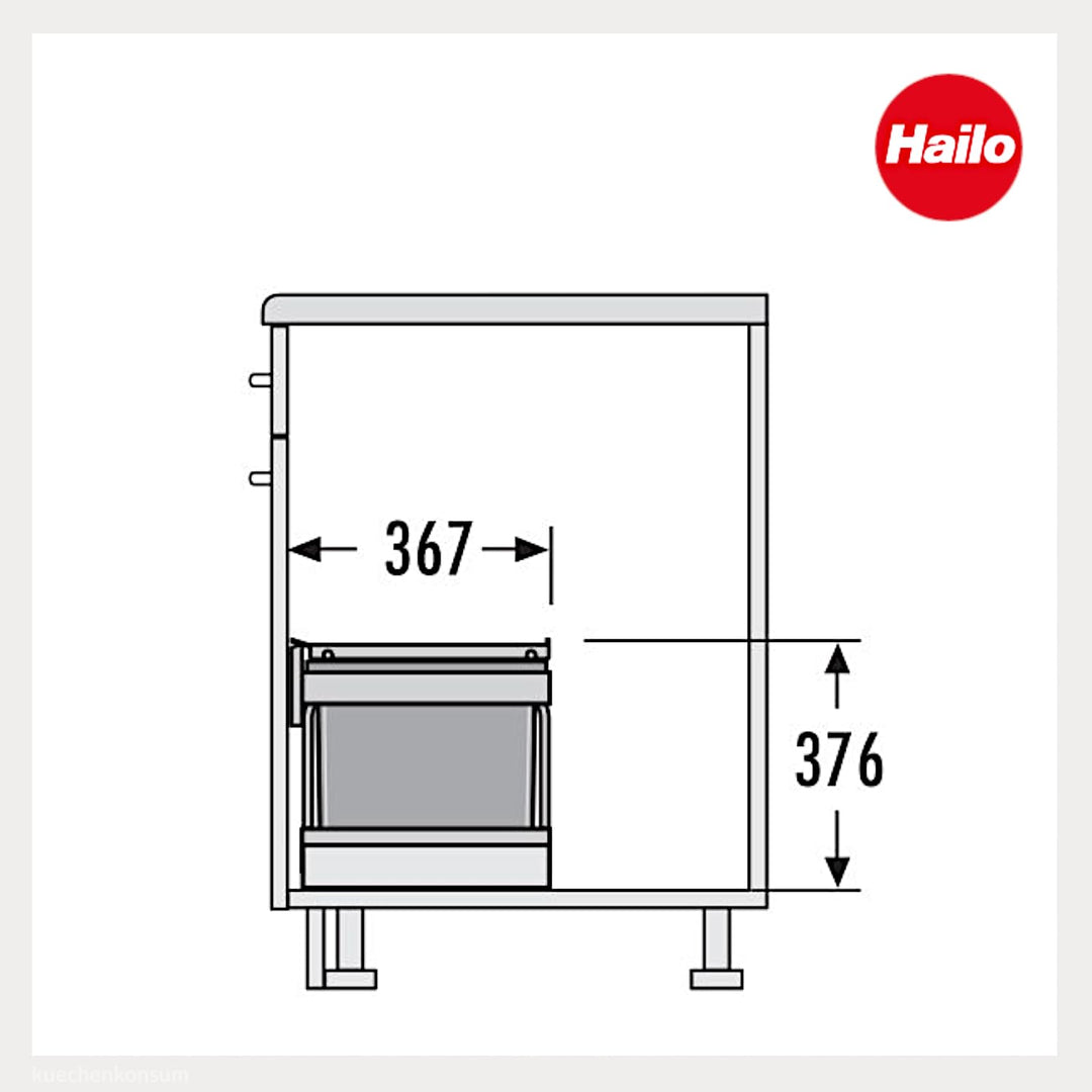 Hailo Abfallsammler 3644801 | 30L Einbau-Mülleimer mit 2-fach Trennung | Raumspar Tandem System für