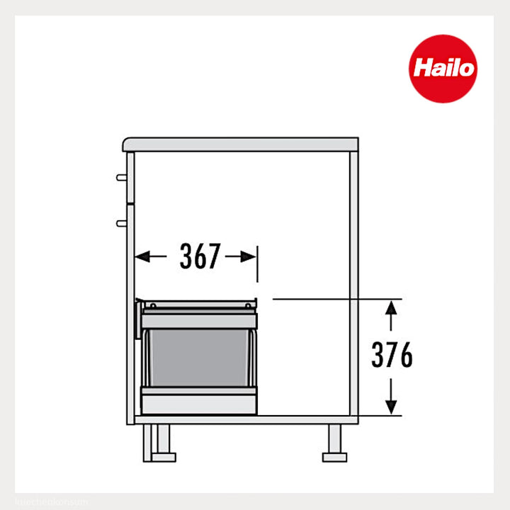 Hailo Abfallsammler 3644801 | 30L Einbau-Mülleimer mit 2-fach Trennung | Raumspar Tandem System für