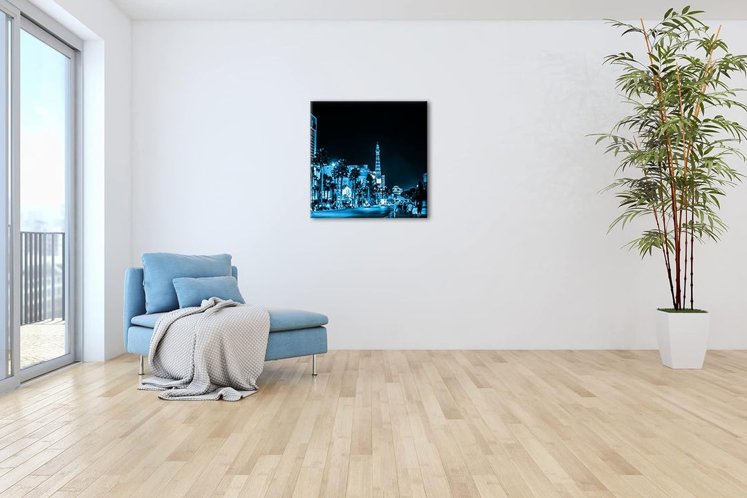 deyoli Innenstadt von Las Vegas bei Nacht Format: 40x40 Effekt: Monocrome Blau als Leinwandbild, Mot