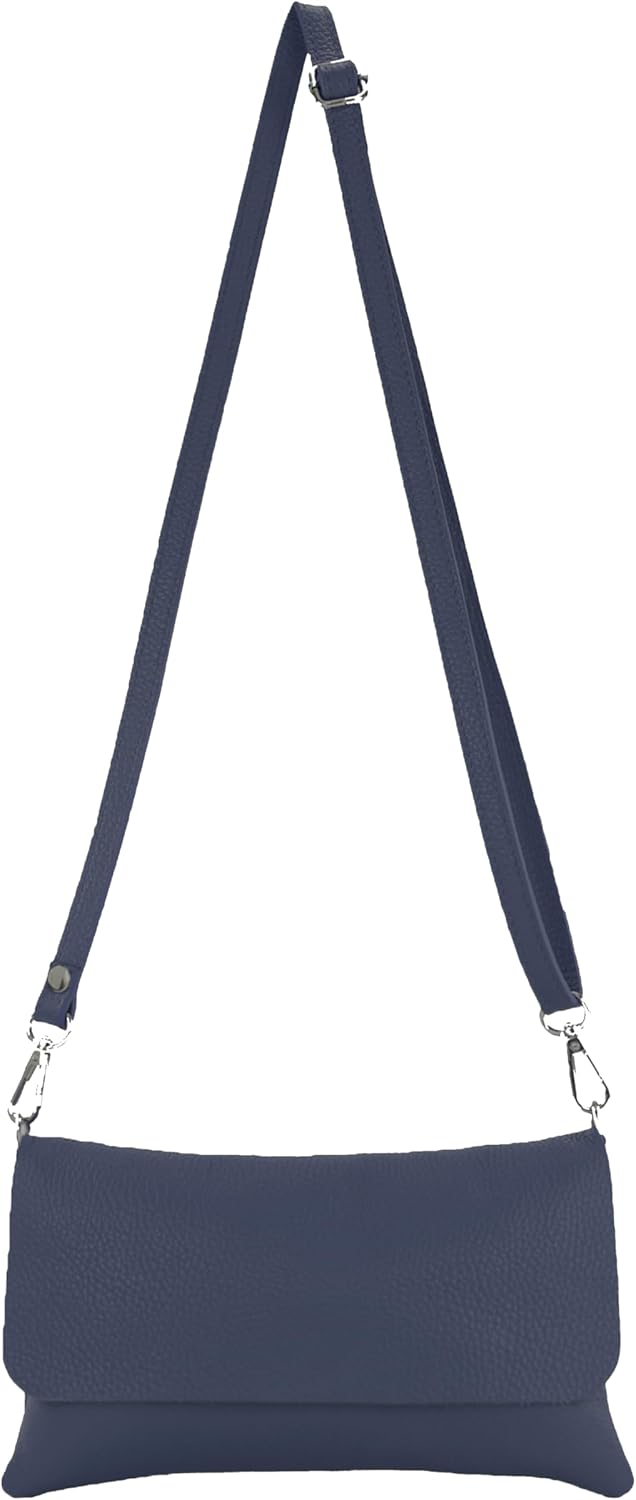 modamoda de - T226 - ital. Leder Clutch Umhängetasche Klein Small Saphirblau, Saphirblau