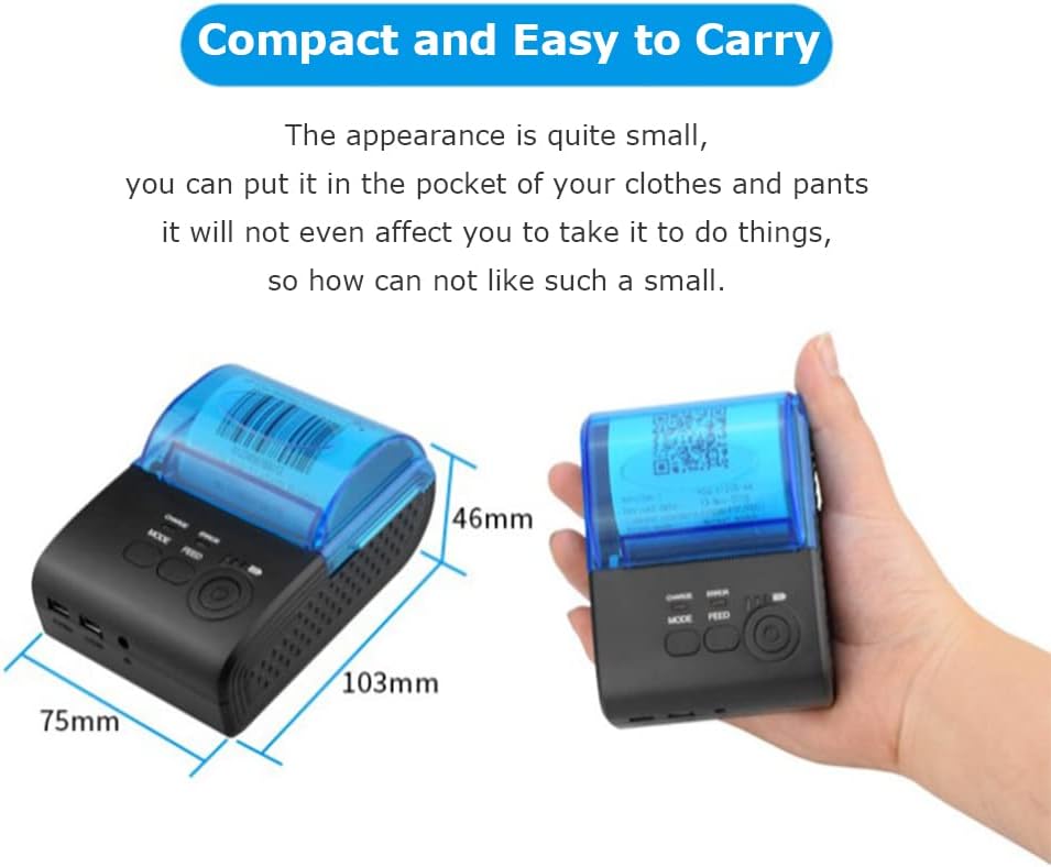 Thermodrucker Bondrucker 58mm, Bluetooth 4.0 Wireless Quittungsdrucker ESC/P0S/STAR Befehlen Drucker