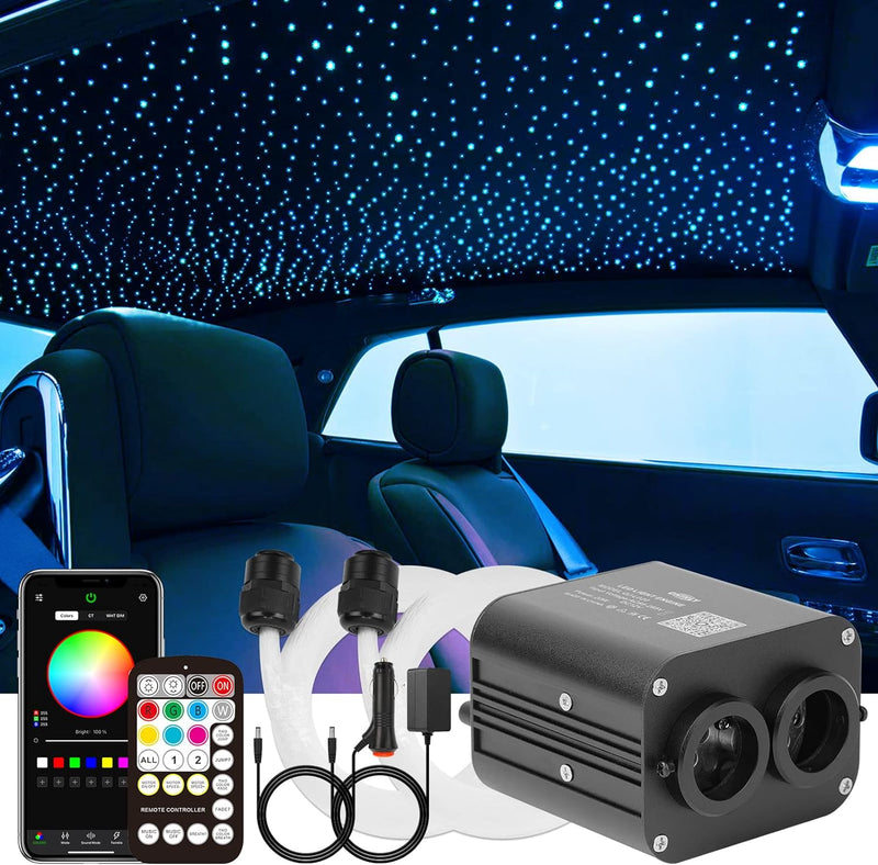 CHINLY Sternenhimmel Auto Glasfaser Licht für Auto/Decke, 20W Twinkle 1000pcs*0.75mm*4m Bluetooth RG