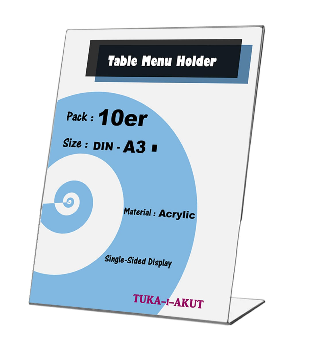 TUKA 10X A3 Hoch Acryl Anzeige-Ständer Plakataufsteller, Tischaufsteller Schräg L-Ständer, Prospekts
