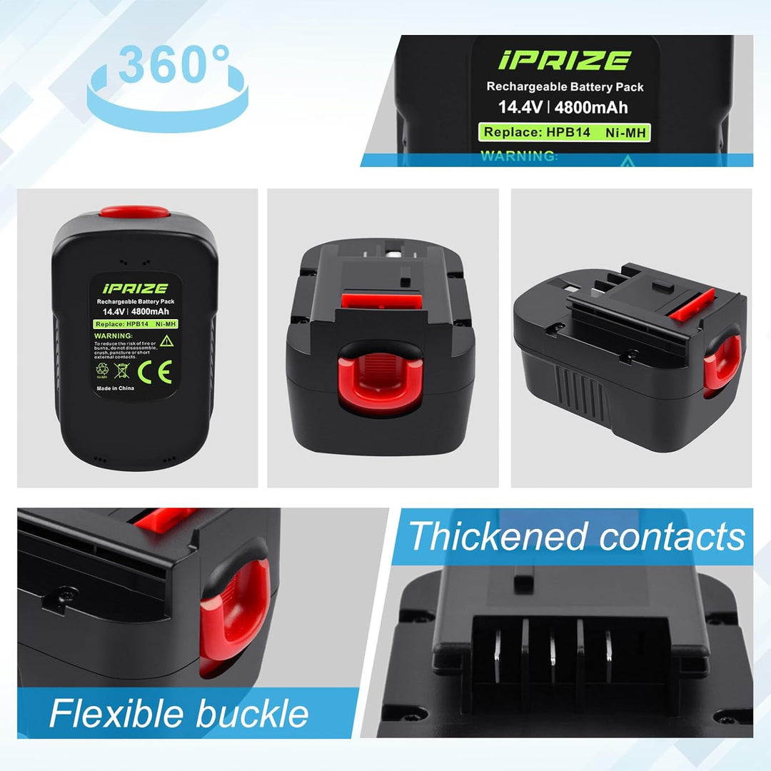 iPrize 14.4V 4.0Ah Ersatzakku für Black+Decker A14 A144 A144EX A14F B-8316 BD1444L BPT1048 HPB14 499