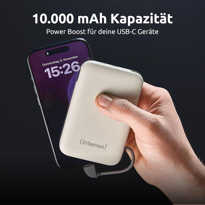 Intenso S10000 Powerbank mit integriertem USB-C Kabel, 10.000 mAh, Ultra schnelles Laden mit PD 3.0