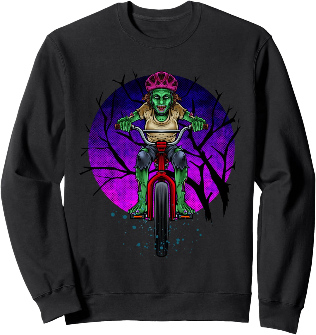 Zombie Frau Reiten Fahrrad Halloween Sweatshirt
