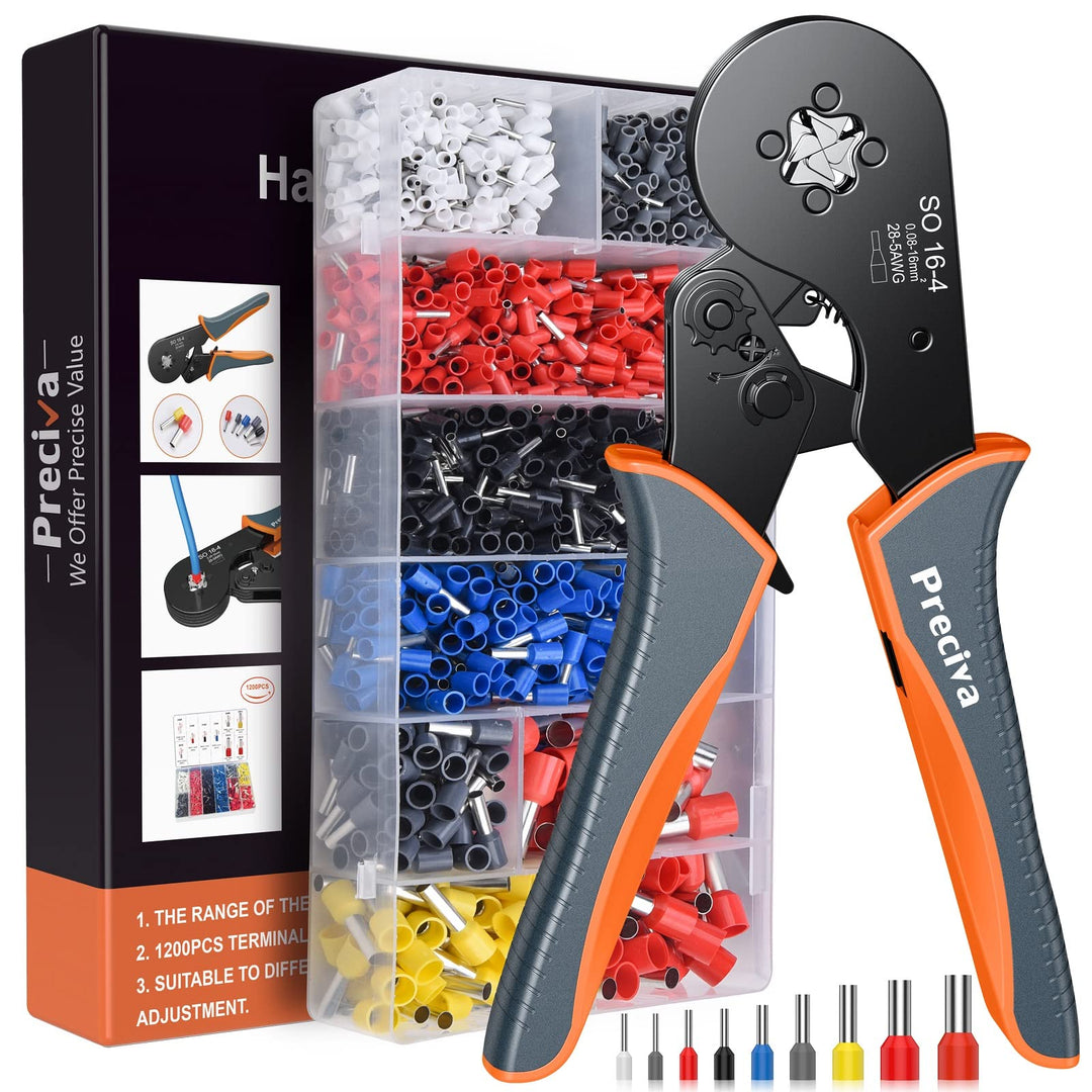 Crimpzangen 0.08-16mm² mit Aderendhülsen Set，Preciva Aderendhülsenzange Vierkant Crimpzange Presszan