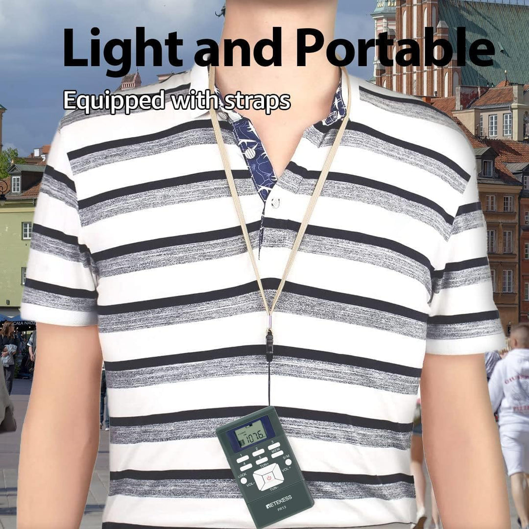 Retekess PR13 FM Radio Batteriebetrieben,FM Empfänger mit Kopfhörer,Stereo,Digitaluhr,Clip,2 AAA Bat