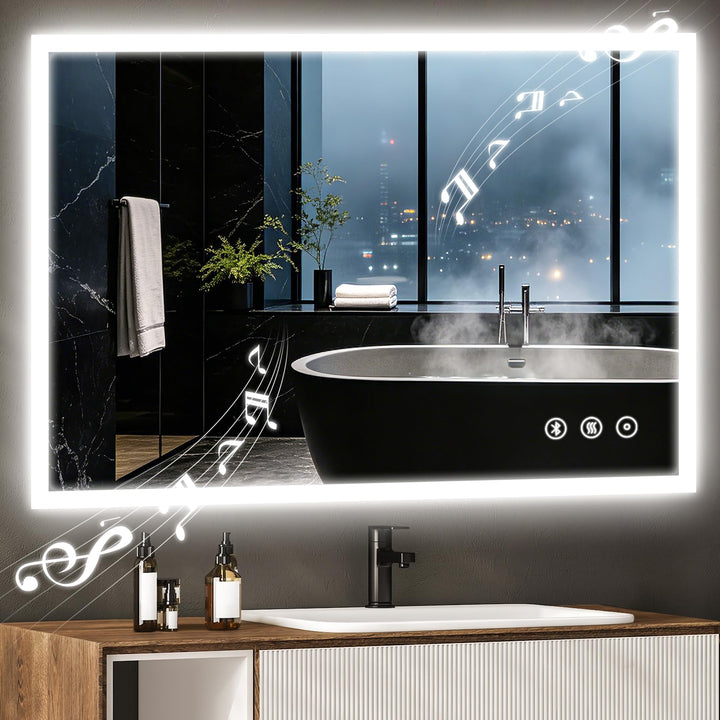 Dripex LED Badspiegel 80x60cm, Badezimmerspiegel mit Bluetooth und Steckdose 60L x 80B cm mit Steckd