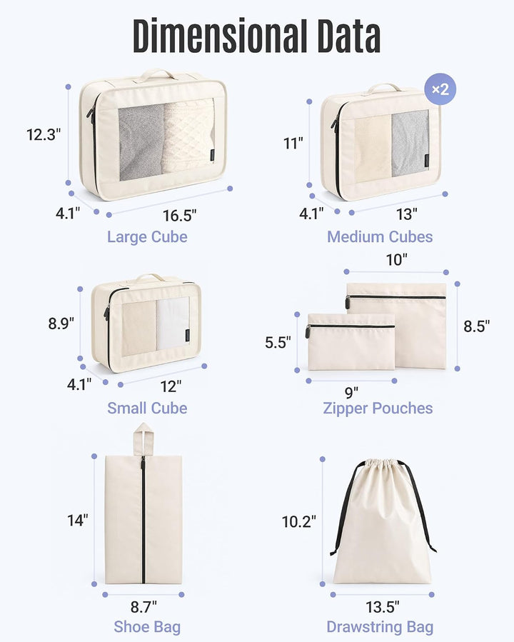 Light Flight 8-teilig Packwürfel Koffer Organizer Set Packing Cubes Reise Beige 8-teilig Koffer Orga