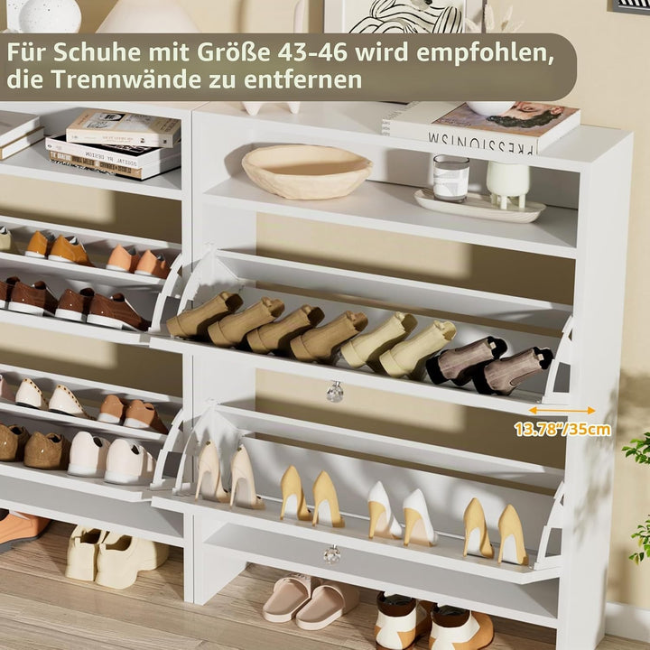 VOWNER Schuhschrank mit 2 Klappen, Schuhregal Schuhkipper Weiss 80x24x108cm | Schuhkipper Schmal mit