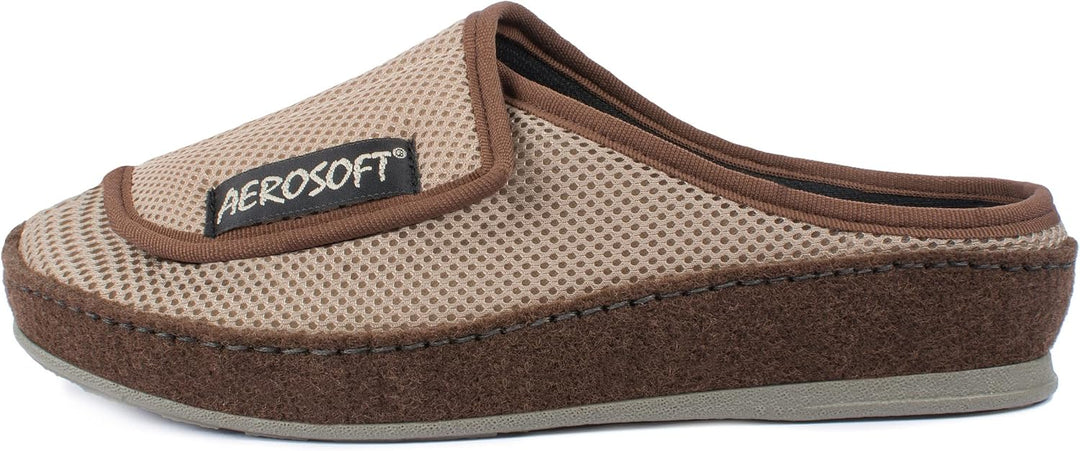 Aerosoft Klett-Pantolette 6032-4P Damen Herren Hausschuh Weite G-H rutschhemmend 36 EU Taupe, 36 EU