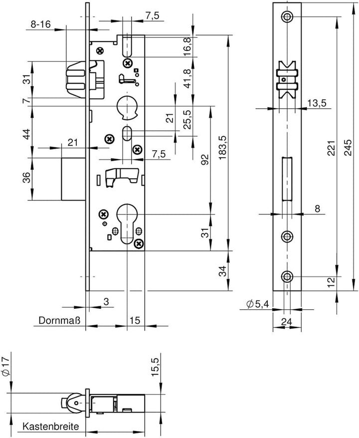 WILKA Rollfallenschloss 1452 | Dornmass: 25 mm | Stulpe 245 mm flach Edelstahl | 1 Stück, 25 mm