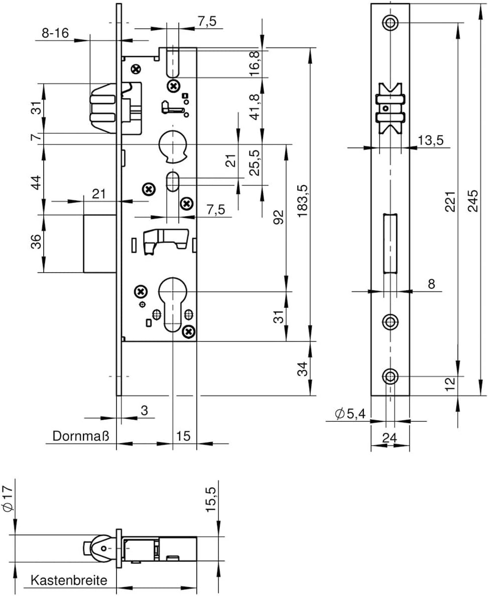 WILKA Rollfallenschloss 1452 | Dornmass: 40 mm | Stulpe 245 mm flach Edelstahl | 1 Stück, 40 mm