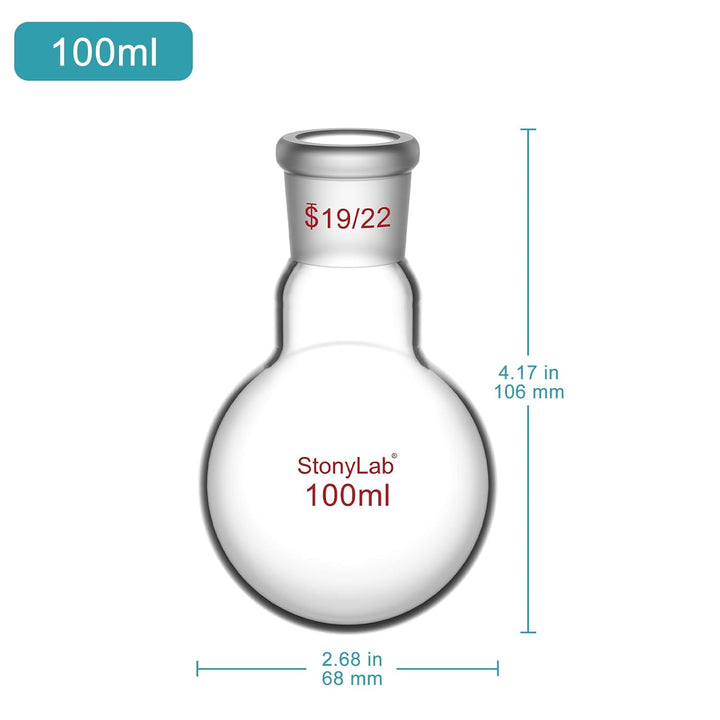 StonyLab 100ml Borosilikat Glas Einhalsrundkolben, Glas Einhals Rundkolben RBF mit 19/22 Standard Ta