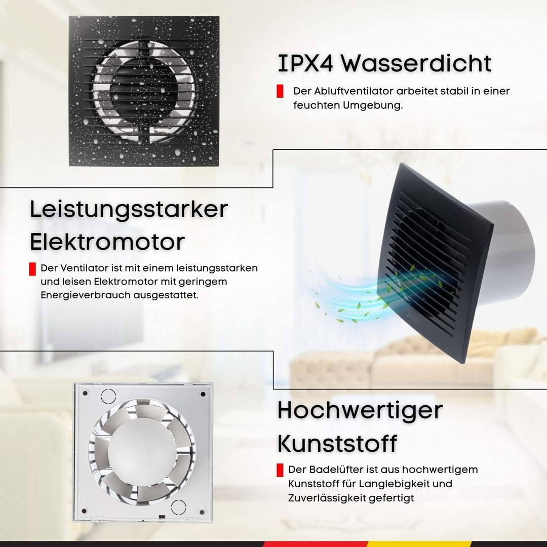 Steinberg14 Abluftventilator Ø 100mm Anthrazit Badlüfter Fan - Ventilator zur Belüftung in Bad und W