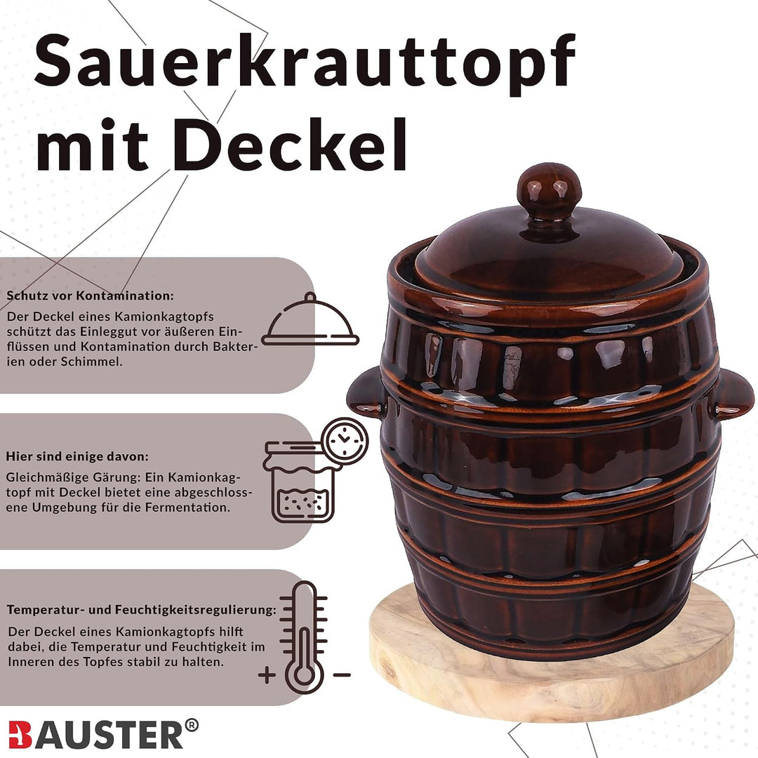 Sauerkrauttopf mit Deckel 16 l Silagetopf aus Steingut Keramikfass Einlegetopf Gurkentopf Tontopf St