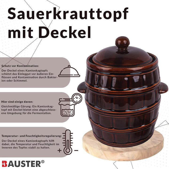 Sauerkrauttopf mit Deckel 16 l Silagetopf aus Steingut Keramikfass Einlegetopf Gurkentopf Tontopf St