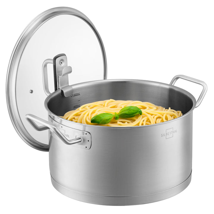 SILBERTHAL Kochtopf Induktion 24 cm - Edelstahl - 5,8L - Topf mit Deckel zum Einhängen - Für alle He