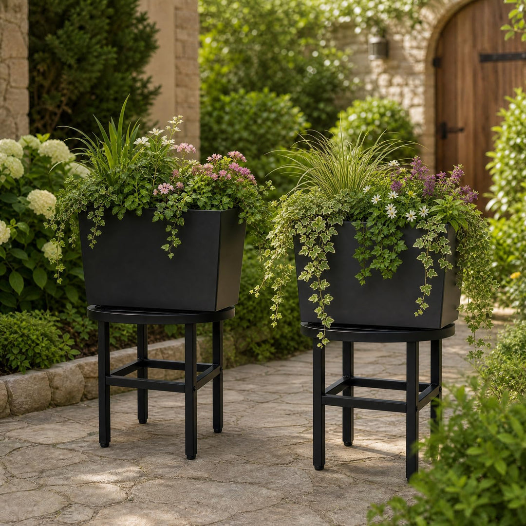 Metall Pflanzenständer Outdoor,33cm rund Schwarz Schwerlast Blumenständer Blumenhocker drinnen draus