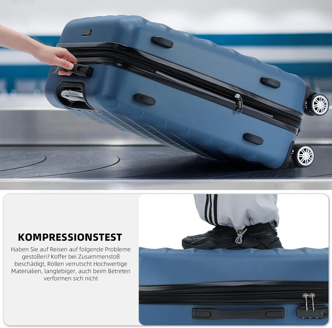 BEIBYE Zwillingsrollen 2066 Hartschale Trolley Koffer Reisekoffer Gepäck M-L-XL-Set (Blau, XL) Blau