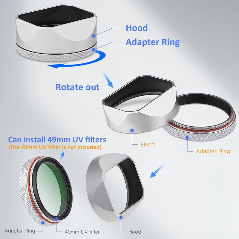 Haoge LH-X54W Metall Rechteckig Sonnenblende Gegenlichtblende mit 49mm Adapterring für Fujifilm Fuji