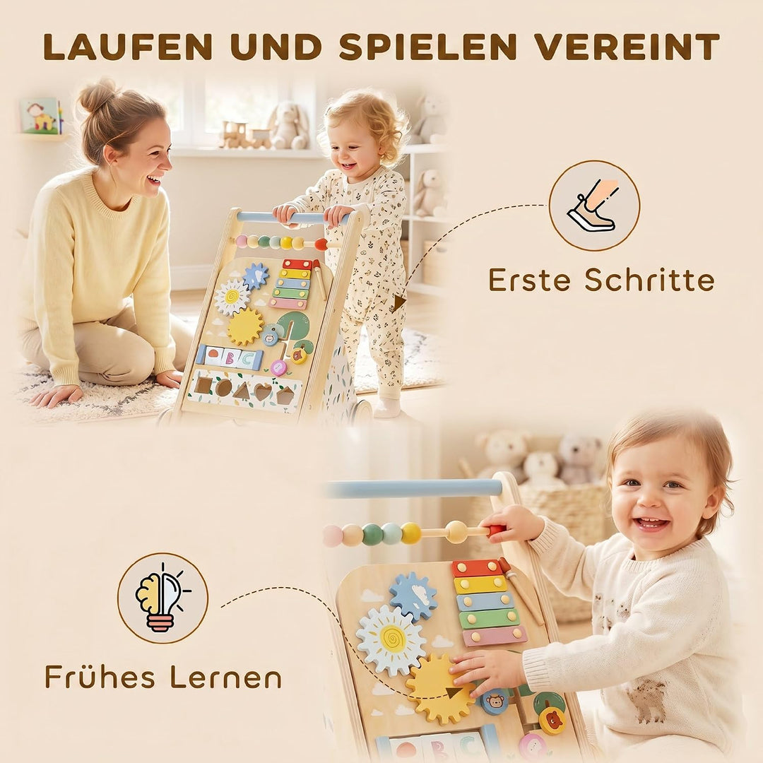 AIYAPLAY Baby Lauflernwagen Holz Gehhilfe mit Rädern ab 18 Monaten | Regulierbare Geschwindigkeit, L