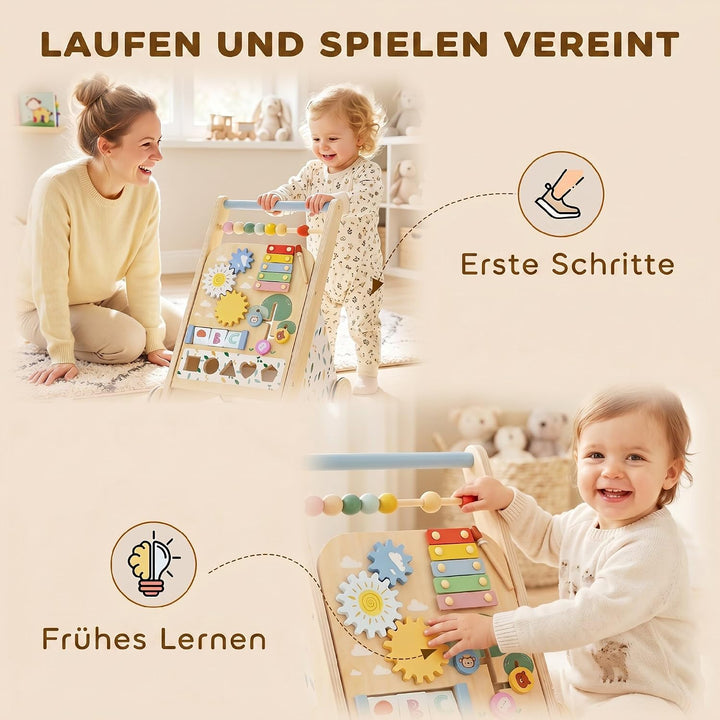 AIYAPLAY Baby Lauflernwagen Holz Gehhilfe mit Rädern ab 18 Monaten | Regulierbare Geschwindigkeit, L