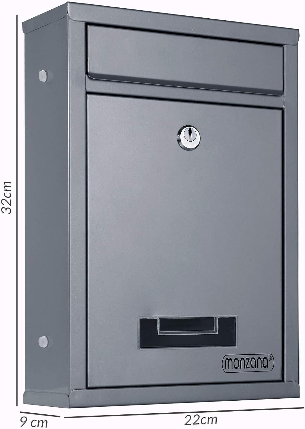 MONZANA® 6X Briefkasten Silber inkl. 2 Schlüssel Namensschild abschliessbar Mailbox Briefkastenanlag