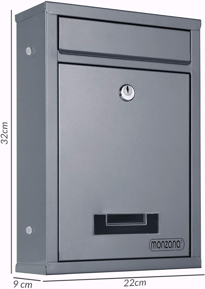 MONZANA® 6X Briefkasten Silber inkl. 2 Schlüssel Namensschild abschliessbar Mailbox Briefkastenanlag