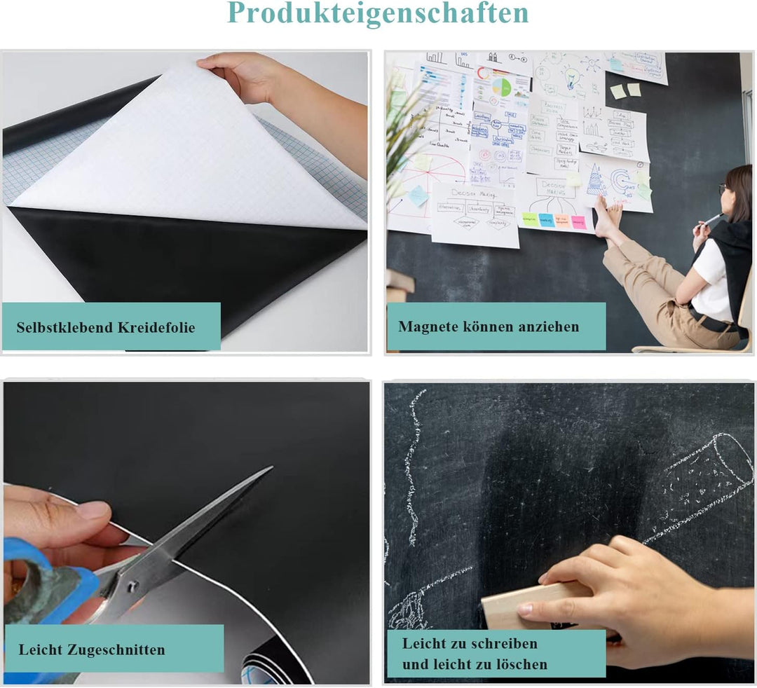 Tafelfolie Magnetisch Selbstklebend, 40 * 90cm Magnetfolie Selbstklebend Schwarz, Abwischbar Kreidef