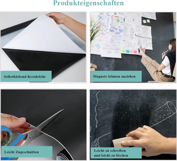 Tafelfolie Magnetisch Selbstklebend, 40 * 90cm Magnetfolie Selbstklebend Schwarz, Abwischbar Kreidef