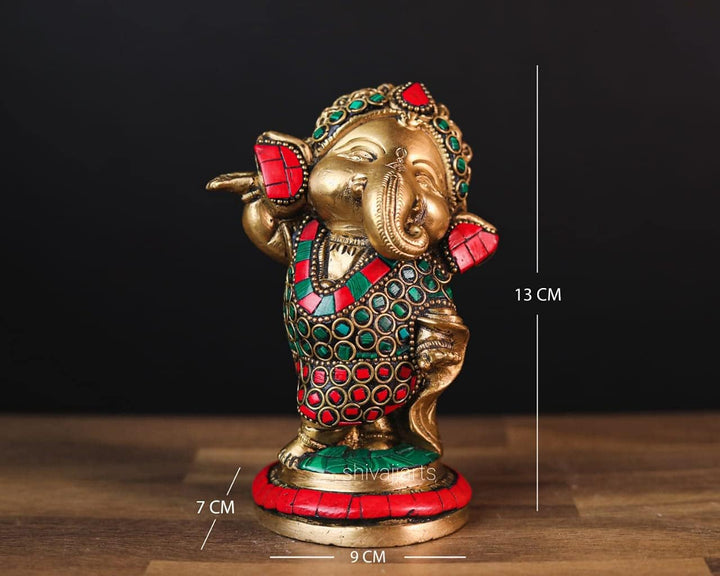 SHIVAJI ARTS Baby Ganesha Statue, 14 cm, Messing Inlay Arbeit Ganesh-Statue, Geschenk für Baby, nied