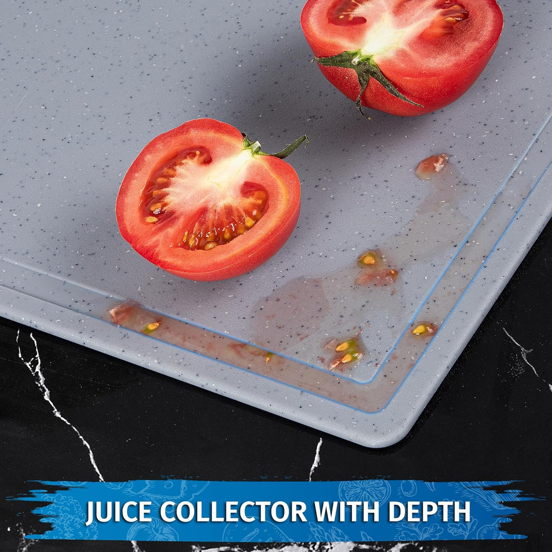 DIFULI Schneidebrett Set 3-teilig Granitoptik, 100% Rutschfeste Aufkleber und Saftkanal, BPA-Free, m