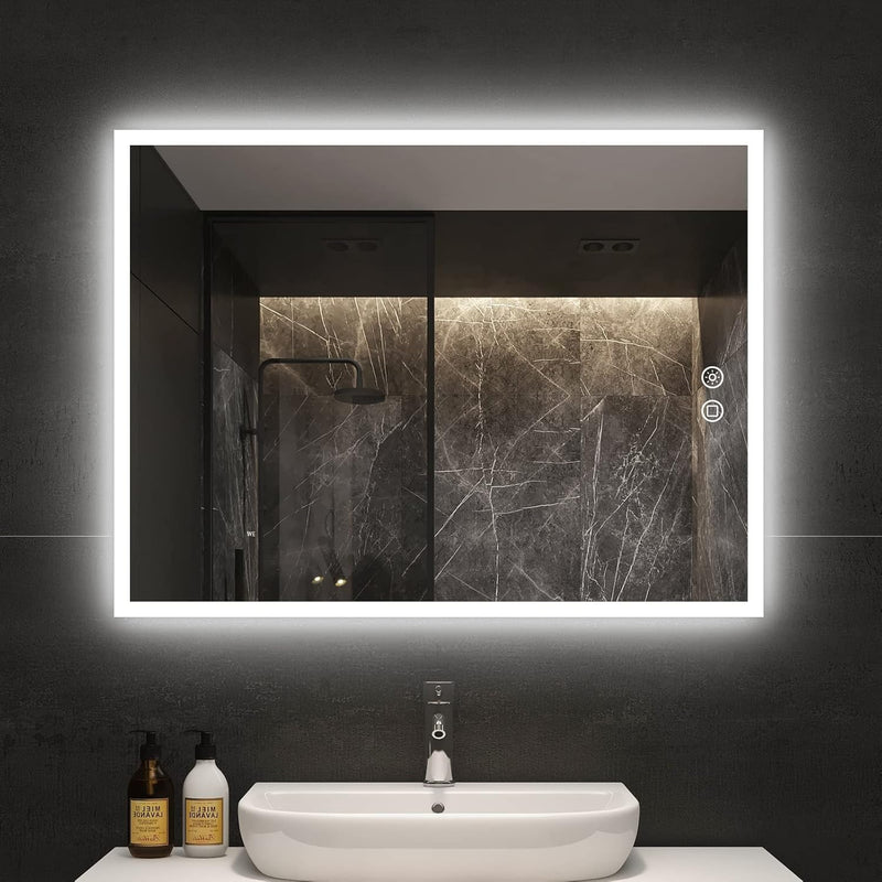 byecold Badspiegel mit Beleuchtung, LED Badezimmerspiegel 80x60CM, Wandspiegel Bad Spiegel mit Touch