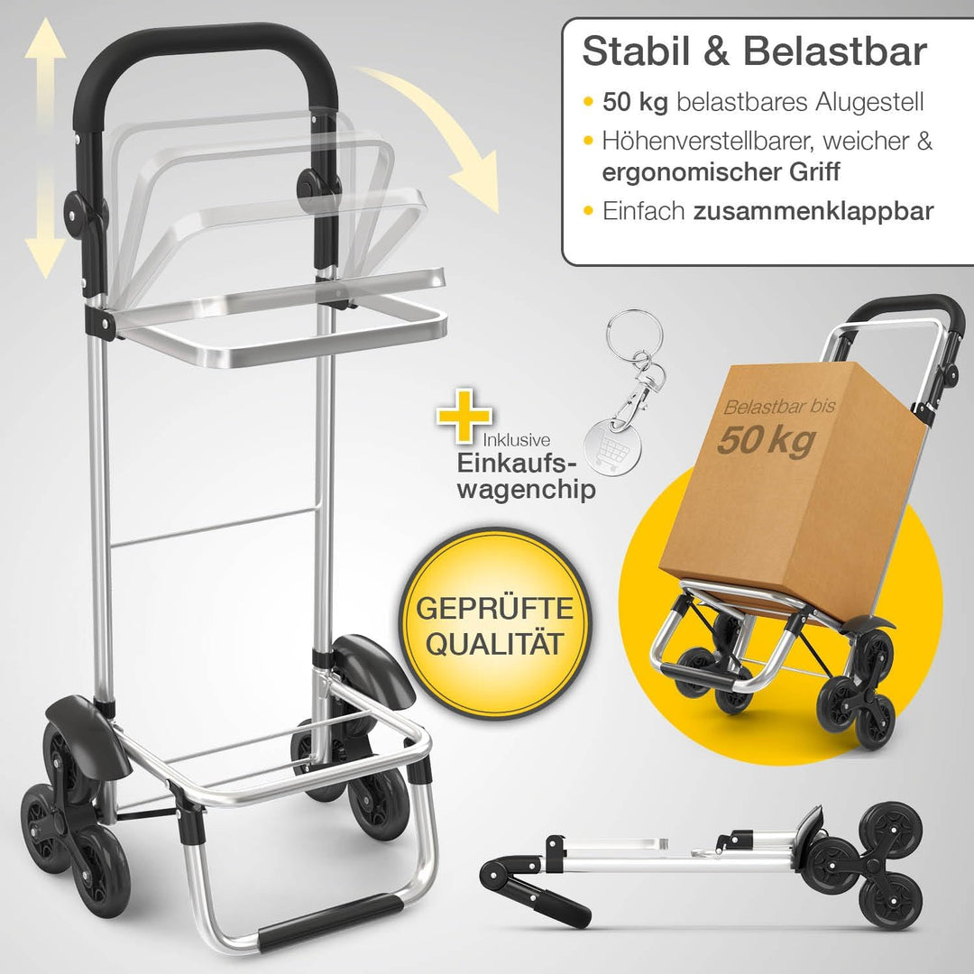 ELONEO Einkaufstrolley Treppensteiger mit Kühlfach, Einkaufsroller klappbar, Shopping Trolley höhenv