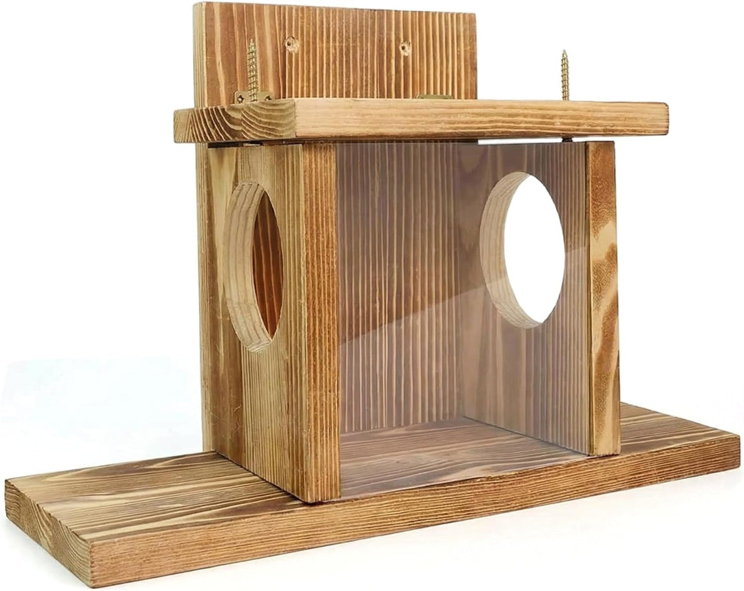 Eichhörnchen-Futterspender für den Aussenbereich, Klappdeckel-Eichhörnchenbox aus Holz mit klarem Fe