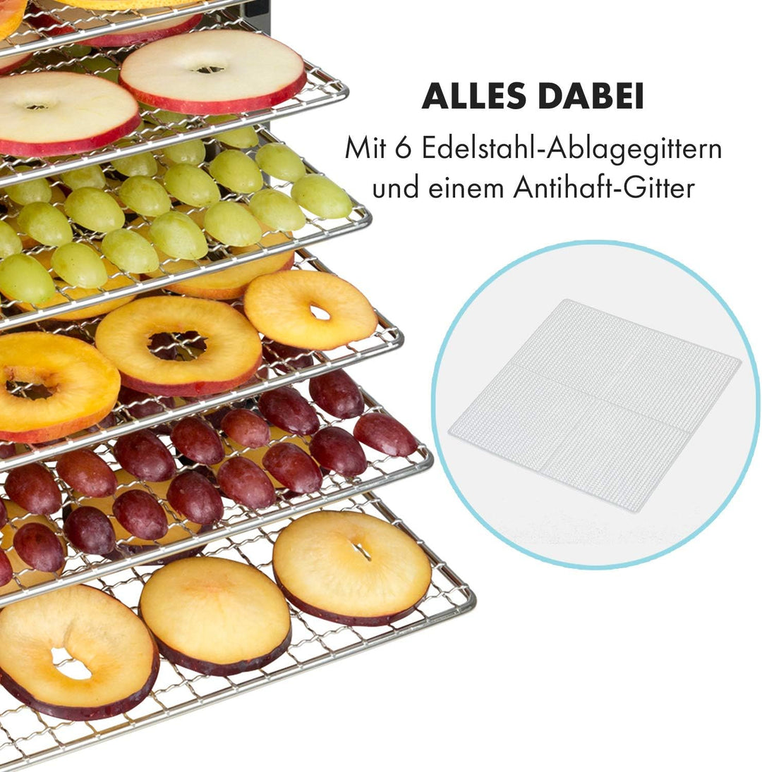 Klarstein Flavour Dry Dörrautomat, Edelstahl-Gehäuse, 6 Edelstahl-Ablagegitter, Temperatur: 35-75 C°