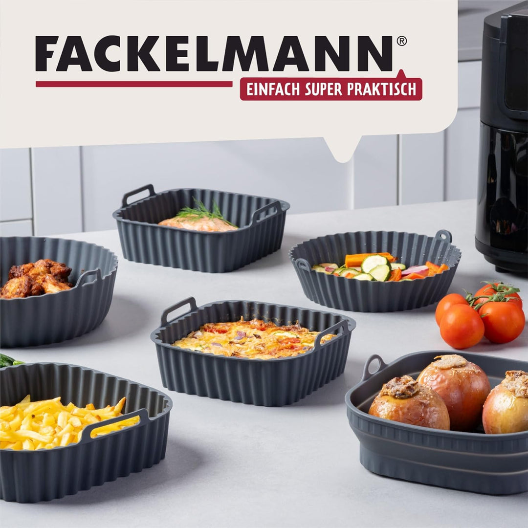Fackelmann Silikonform für Heissluftfritteuse – 22 cm, Rund, Aschgrau, für knusprige Gerichte ohne A