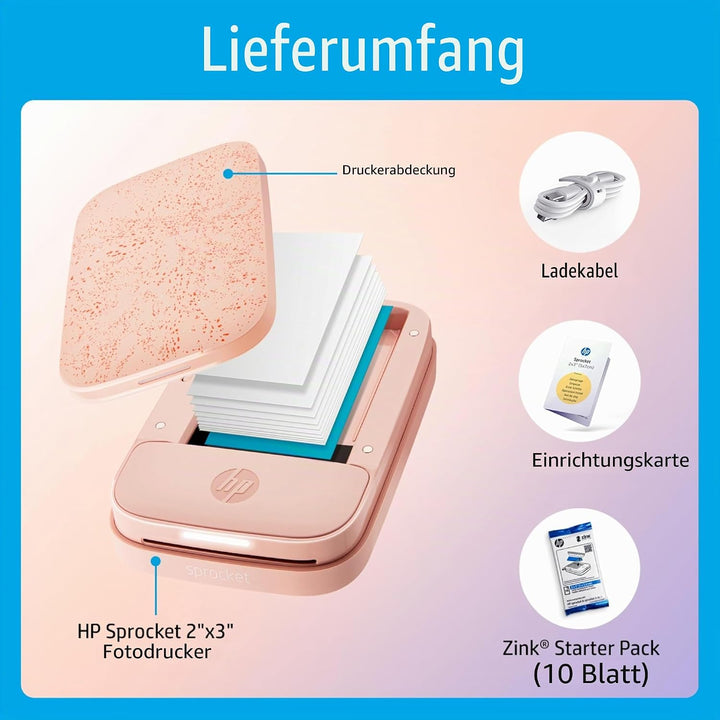 HP Sprocket Portable 2x3 Zoll Sofortbilddrucker (Rosa) Zink-Papierbündel, Rosa