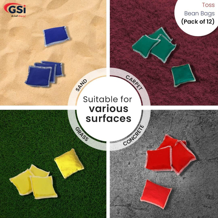 GSi Kids Play Equipment – Mini Bean Bags Cotton/Nylon 12 pack & Rainbow Play Parachute for Physical