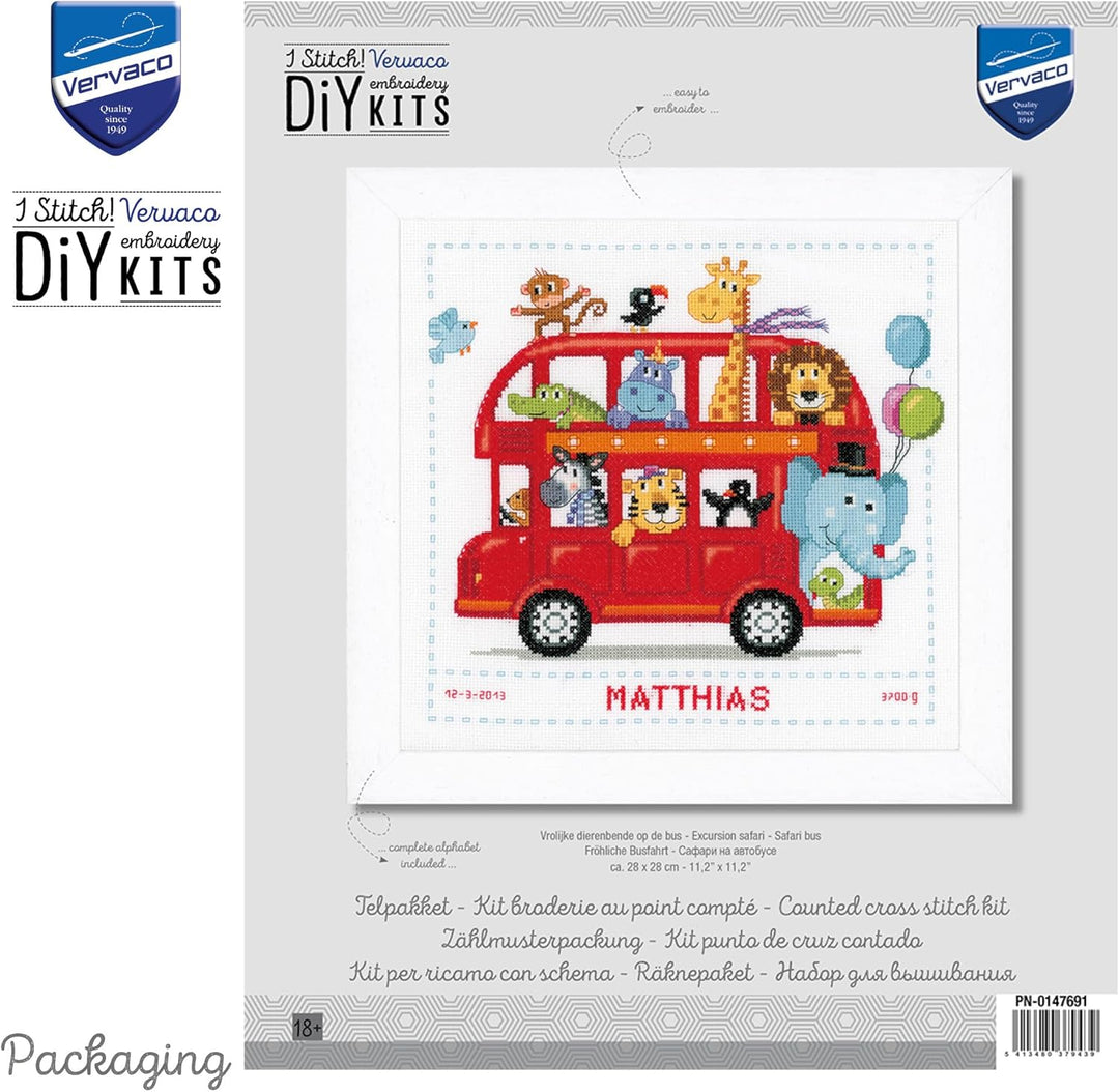 Vervaco Zählmuster Fröhliche Busfahrt Zählmusterpackung-Stickpackung im gezählten Kreuzstich, Baumwo