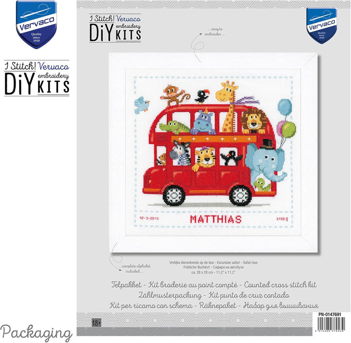 Vervaco Zählmuster Fröhliche Busfahrt Zählmusterpackung-Stickpackung im gezählten Kreuzstich, Baumwo
